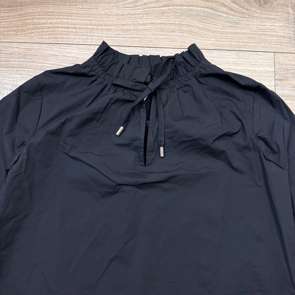 NEW Ann Taylor Black Poplin Tie Neck Blouse Classic Business Minimalist XXS Pet. - Picture 8 of 10